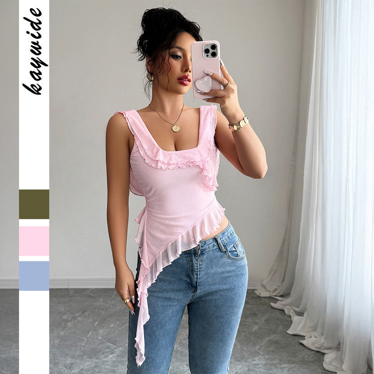 Lotus Leaf Broken Lace T-shirt Vest