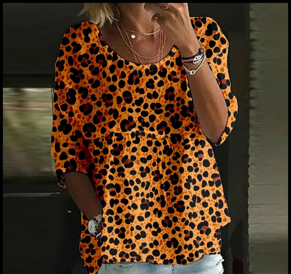 Women's T-shirt Casual Spider Bat Digital Print Mid Sleeve Pleated Round Neck Top