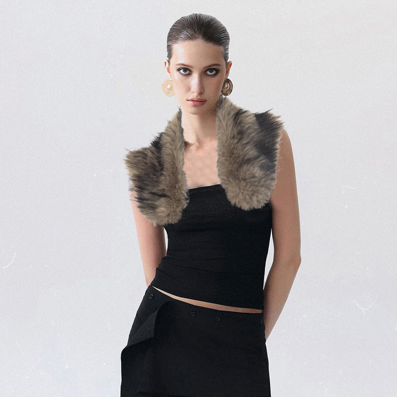 Halter Fur Collar Sexy Backless Tube Top