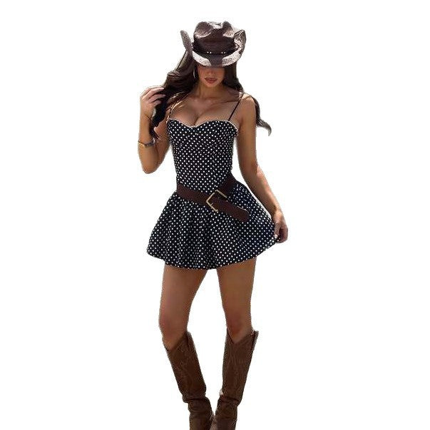 Summer Polka Dot Tube Top Dress Hot Girl Street Waist Trimming Spaghetti Straps