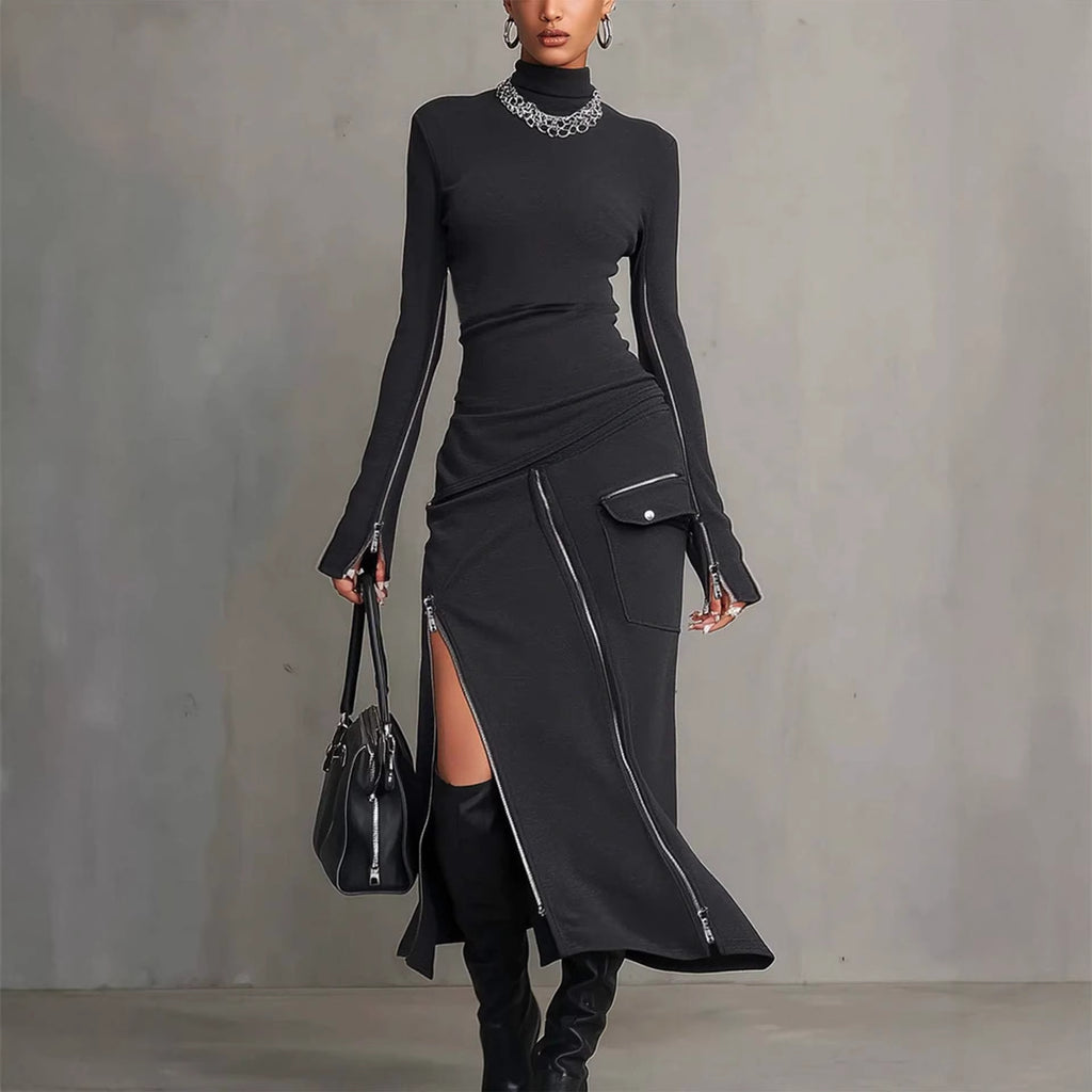 Side-zip Sheath Skirt And Long-sleeve T-shirt Set