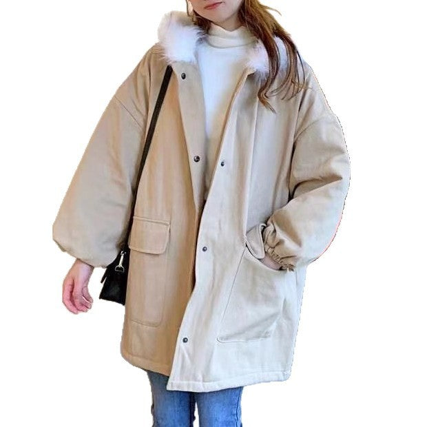 Mid-length Loose Large Fur Collar Cotton Coat