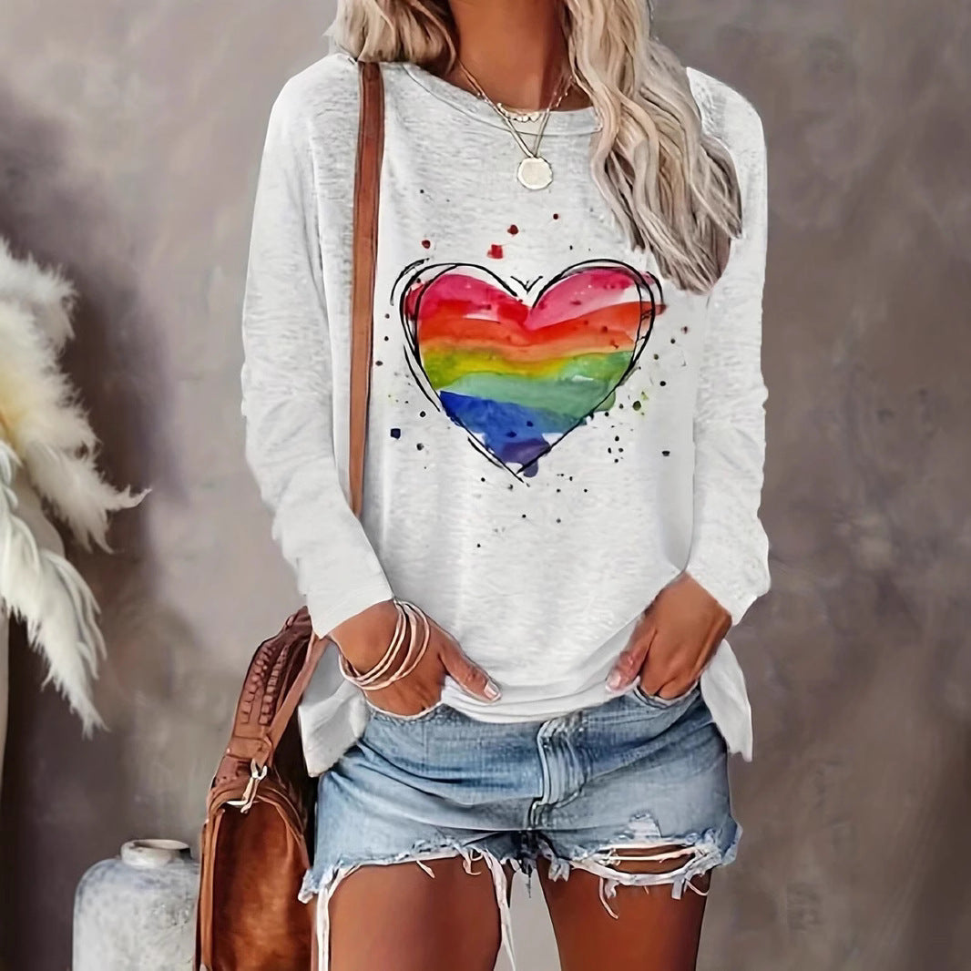 Positioning Printed Pattern Women's Long Sleeved Versatile Round Neck