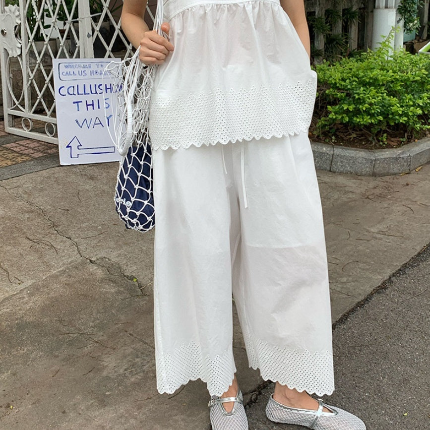 Summer Thin Women's Embroidered Cropped Casual Wide-leg Pants