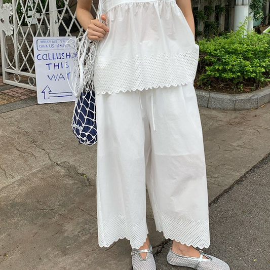 Summer Thin Women's Embroidered Cropped Casual Wide-leg Pants