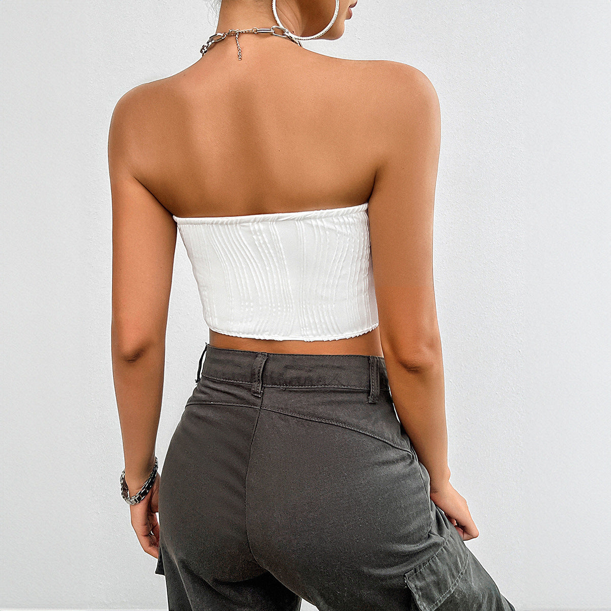 SpringSummer Temperament Pure Color Slim-fit Zipper Tube Top
