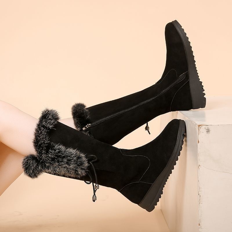 Winter Chunky-Soled Flat-Heeled Furry Snow Boots