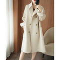 Long Below-the-Knee Double-Breasted Wool Coat In Korean Style