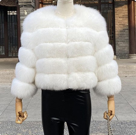 Faux Fox-fur Patchwork Thickened Warm Fur Coat