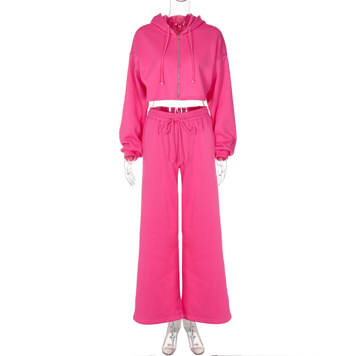 European And American Fashion Zipper Hooded Midriff-baring Top Slim Casual Trousers Suit