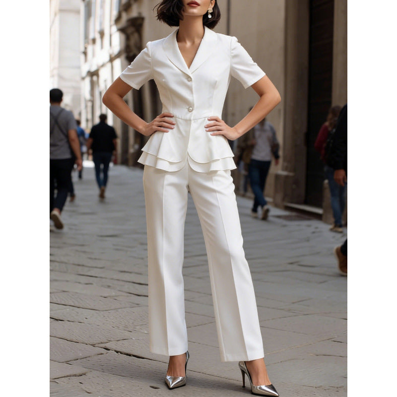 New Solid-color Short-sleeve Blazer Two-piece Set