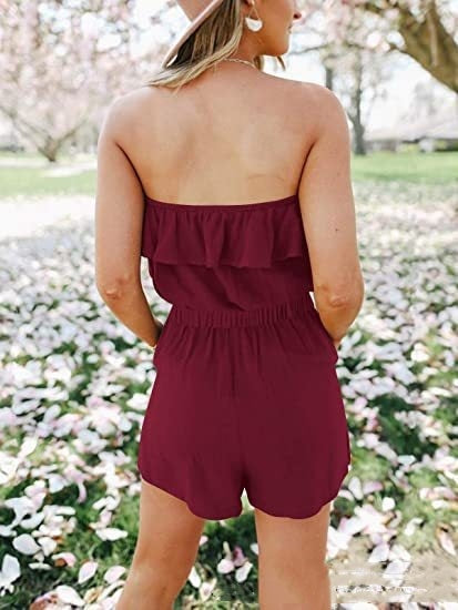 Women's Off-shoulder Off-the-shoulder Lotus Leaf Flat Jumpsuit