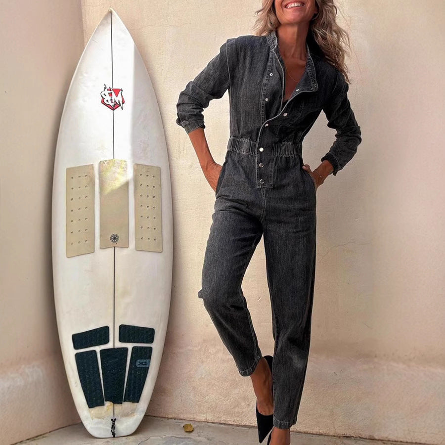 Personality Street Pocket Washed Women's Jumpsuit
