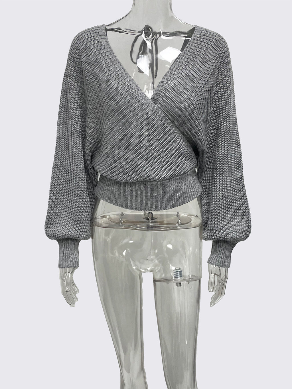 Cropped V-neck Long-sleeve Pullover Knit Sweater