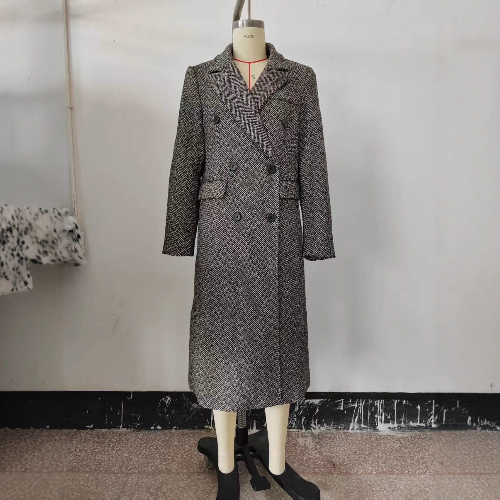 Womens British-style Commuter Herringbone Loose Wool Coat