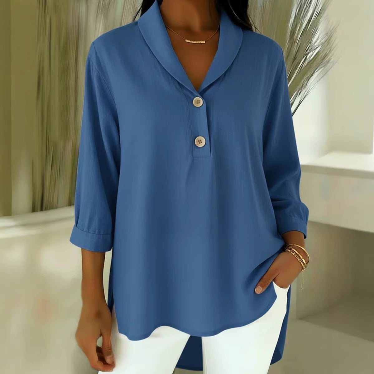 Womens Casual Loose-fitting Fashionable Button-up Shirt