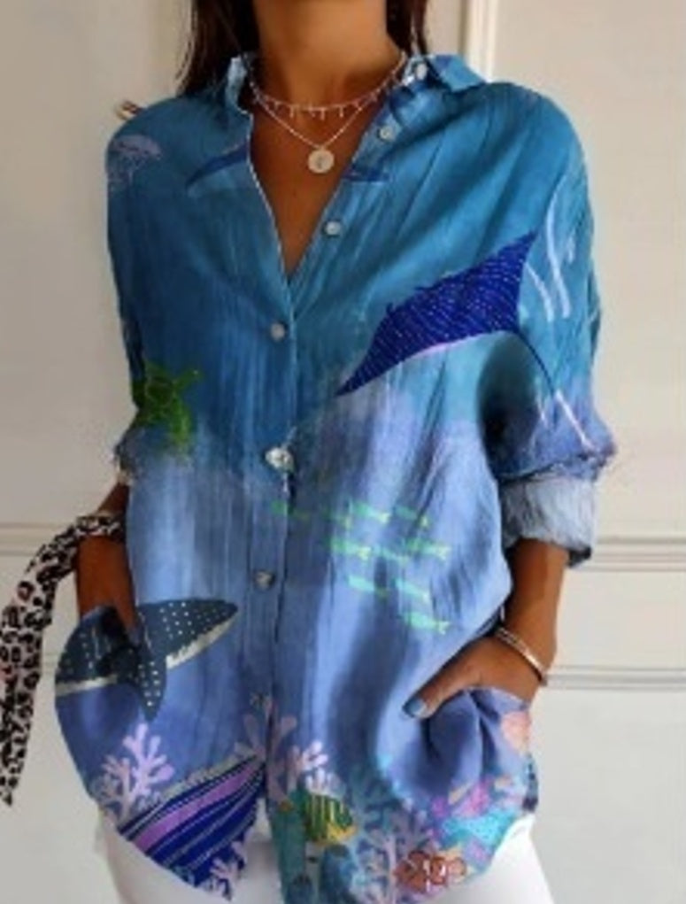 New Women's Long Sleeved Shirt For Summer Fashion, 3D Printed Shirt With Floral Pattern