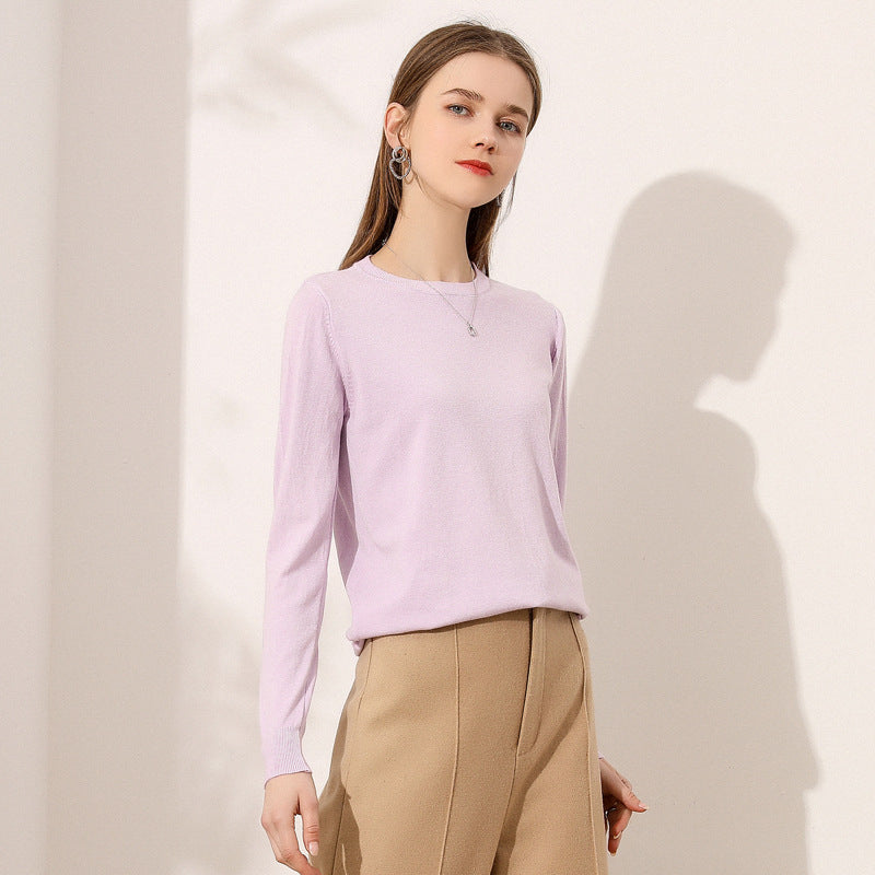 Lightweight Long-sleeve Crew-neck Wool Knit Sweater