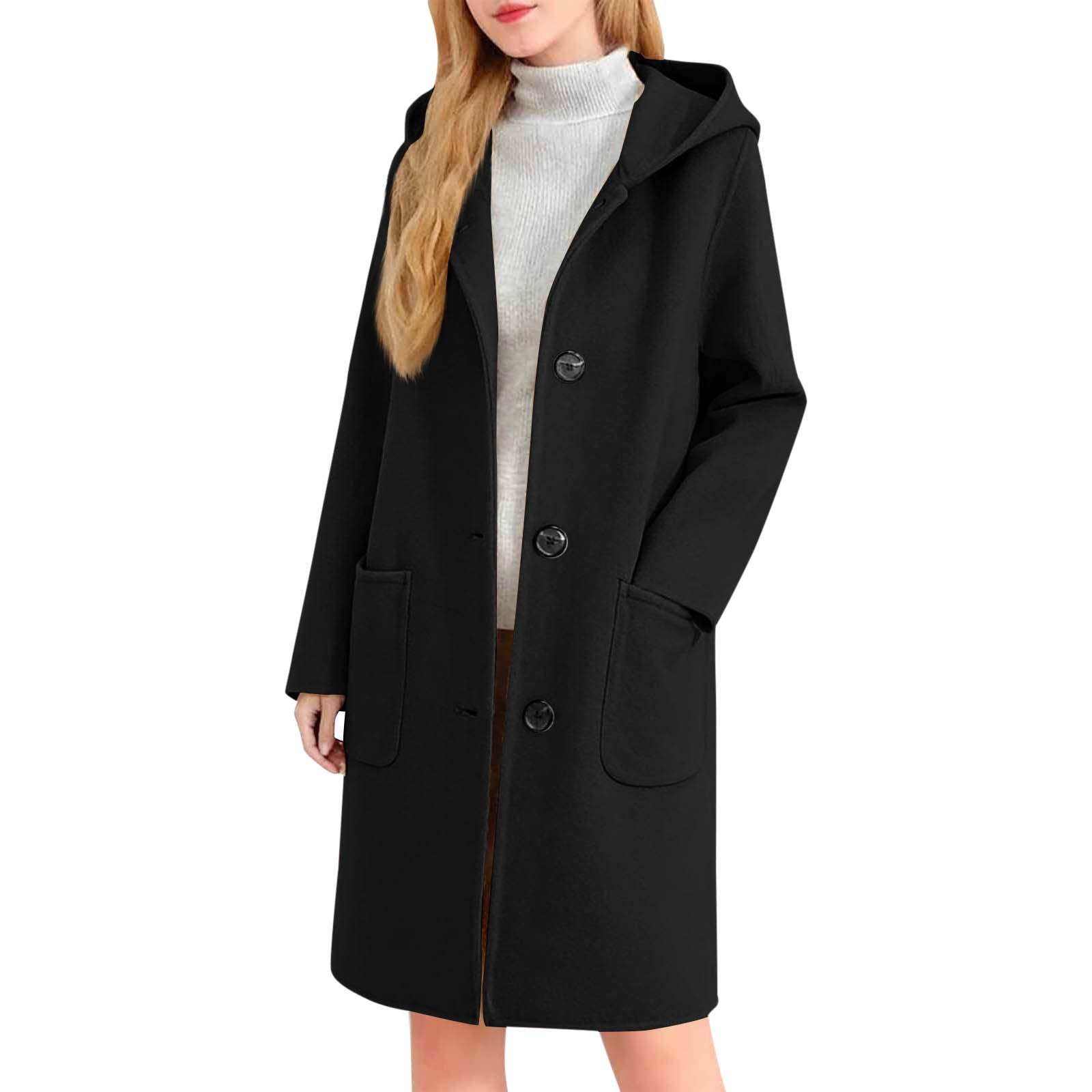 Womens Double-Faced Wool Coat With Hood