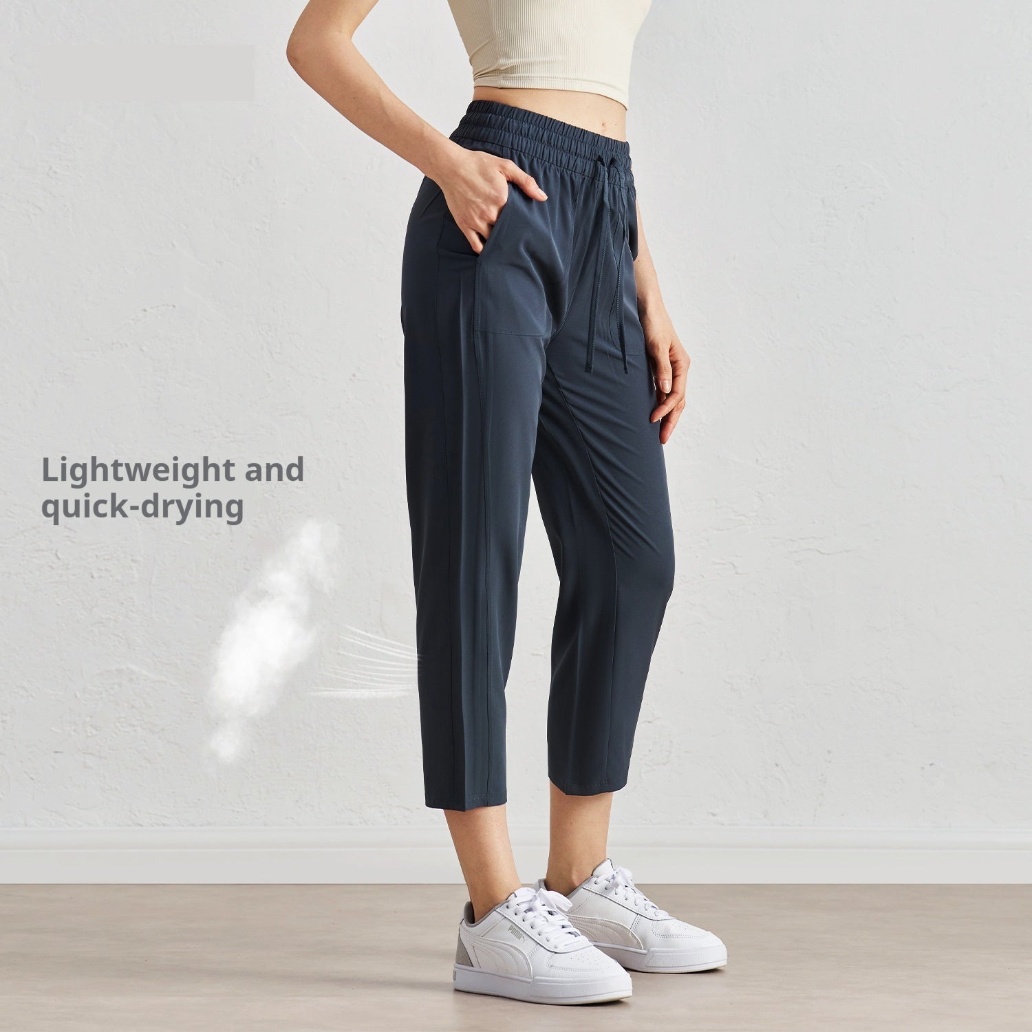 Quick-drying Track Pants Straight Harem Tappered Daddy Pants Drawstring Cigarette Pants 9 Points