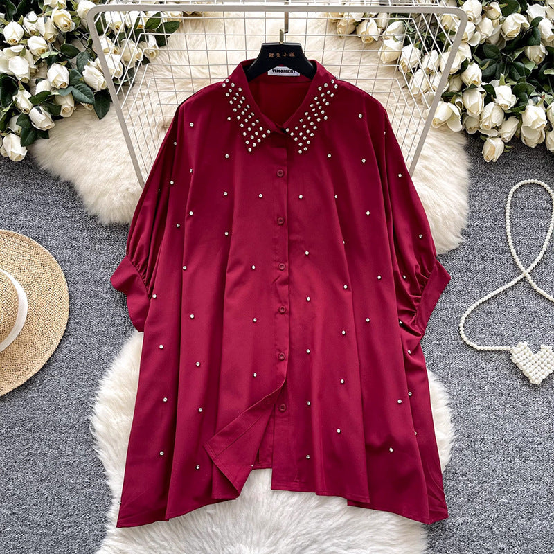 Fashionable Batwing Sleeve Loose Heavy Work Casual Shirt