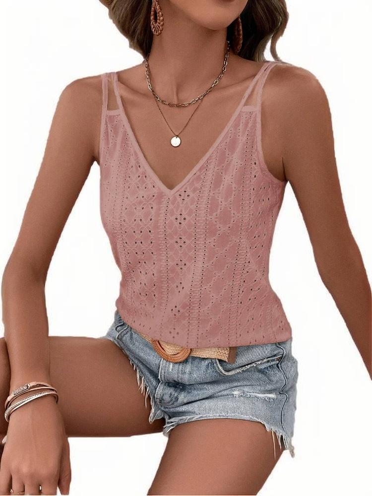 Jacquard V-neck Shoulder Spaghetti-strap Camisole Top