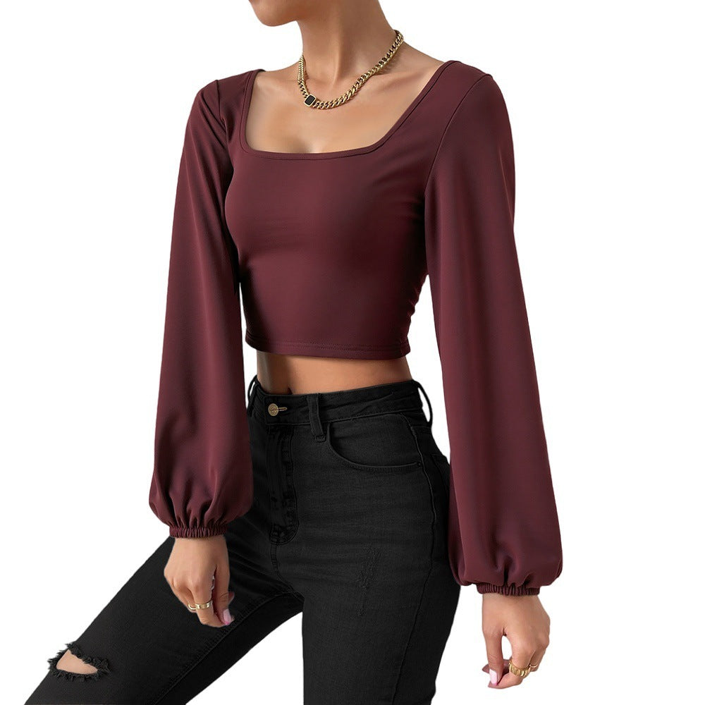 Long-sleeved Retro Lantern Sleeve Slim-fitting Base Shirt