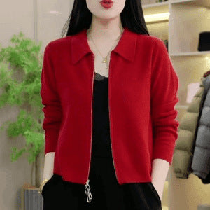 Womens Loose-fitting Short Versatile Zip-up Jacket