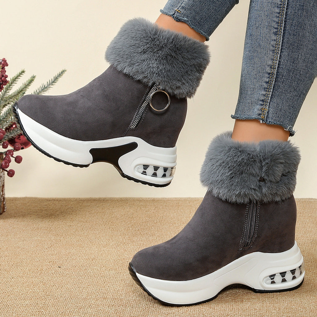 Womens Height-Enhancing Insulated Platform Fleece-Lined Ankle Boots