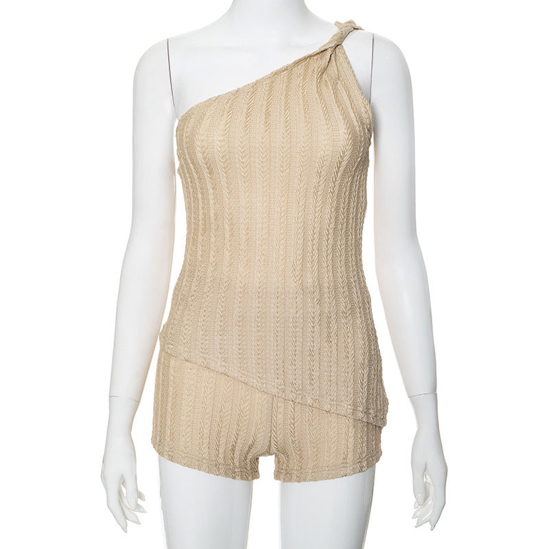 One Shoulder Sleeveless Backless Shorts Casual Sexy Suit