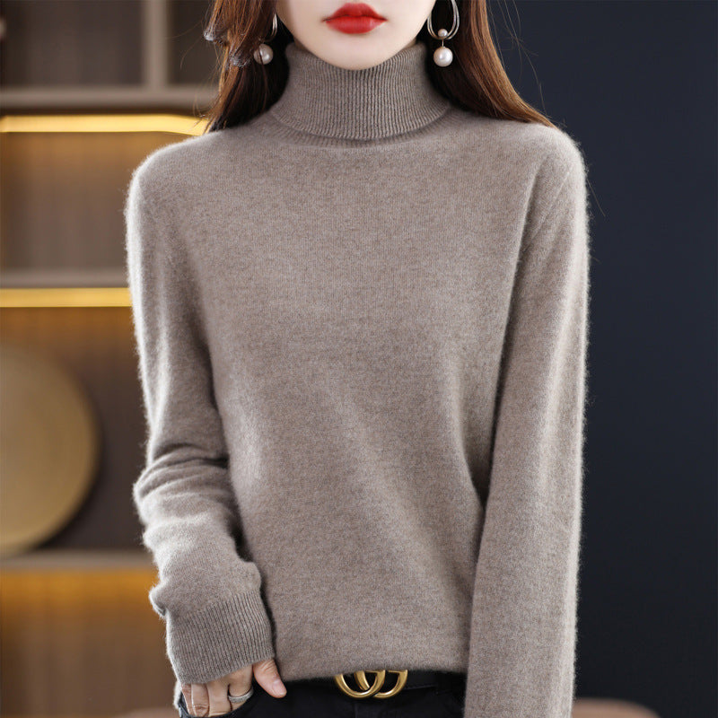 Womens High-neck Wool Sweater A Loose Versatile Knit Perfect For The Office