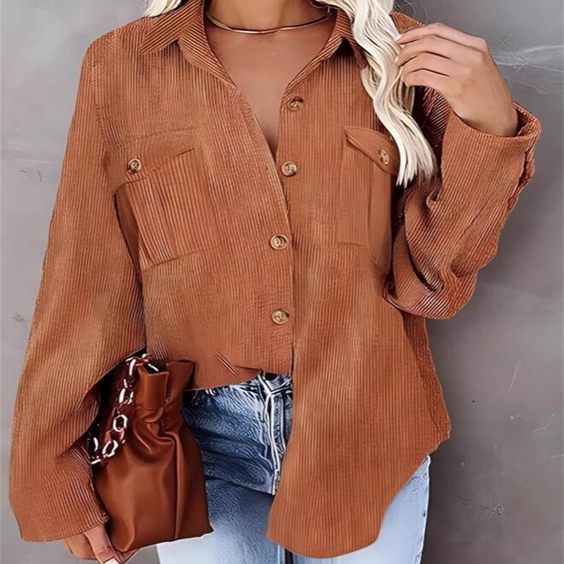 Autumn And Winter New Solid Color Button Corduroy Long Sleeve Loose Coat Women's Clothing