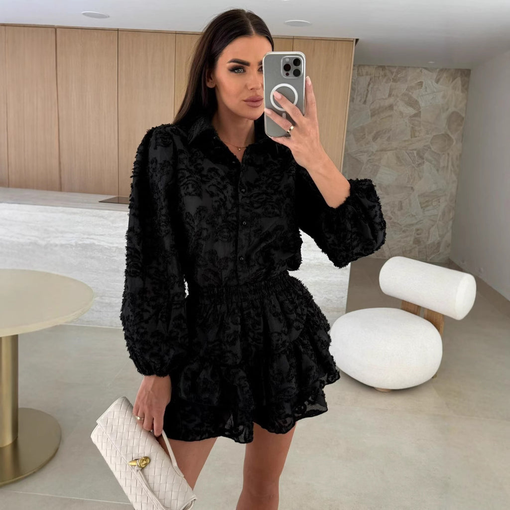 New Casual Two-piece Set Fashionable Long-sleeve Hollow-out Outfit