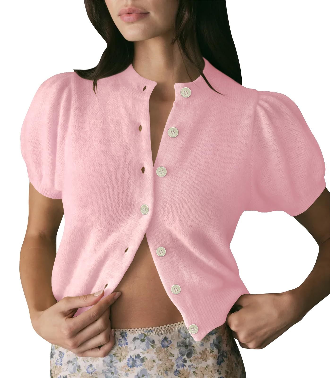 Women's Bubble Short Sleeved Cardigan Sweater