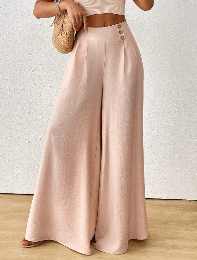 Stylish And Elegant Mid-rise Wide-leg Pants With A Flared Hem