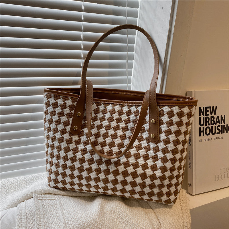 Stylish Plaid Shoulder Tote With Large Capacity