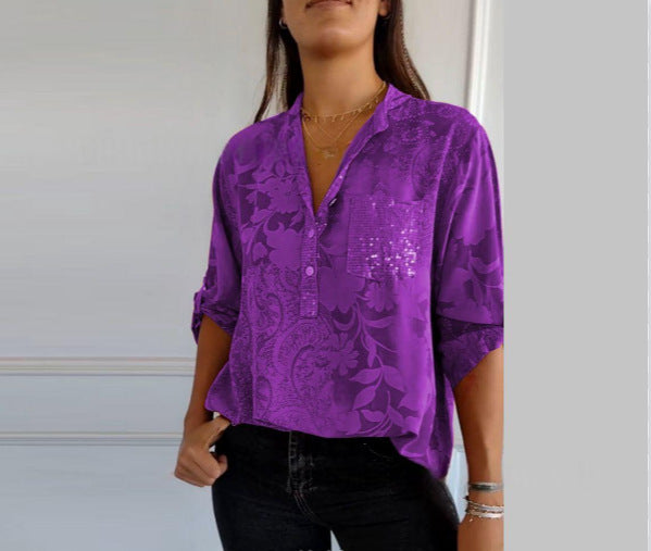 Summer New European And American Women's Fashion High-end Temperament Elegant Printed Shirt Top