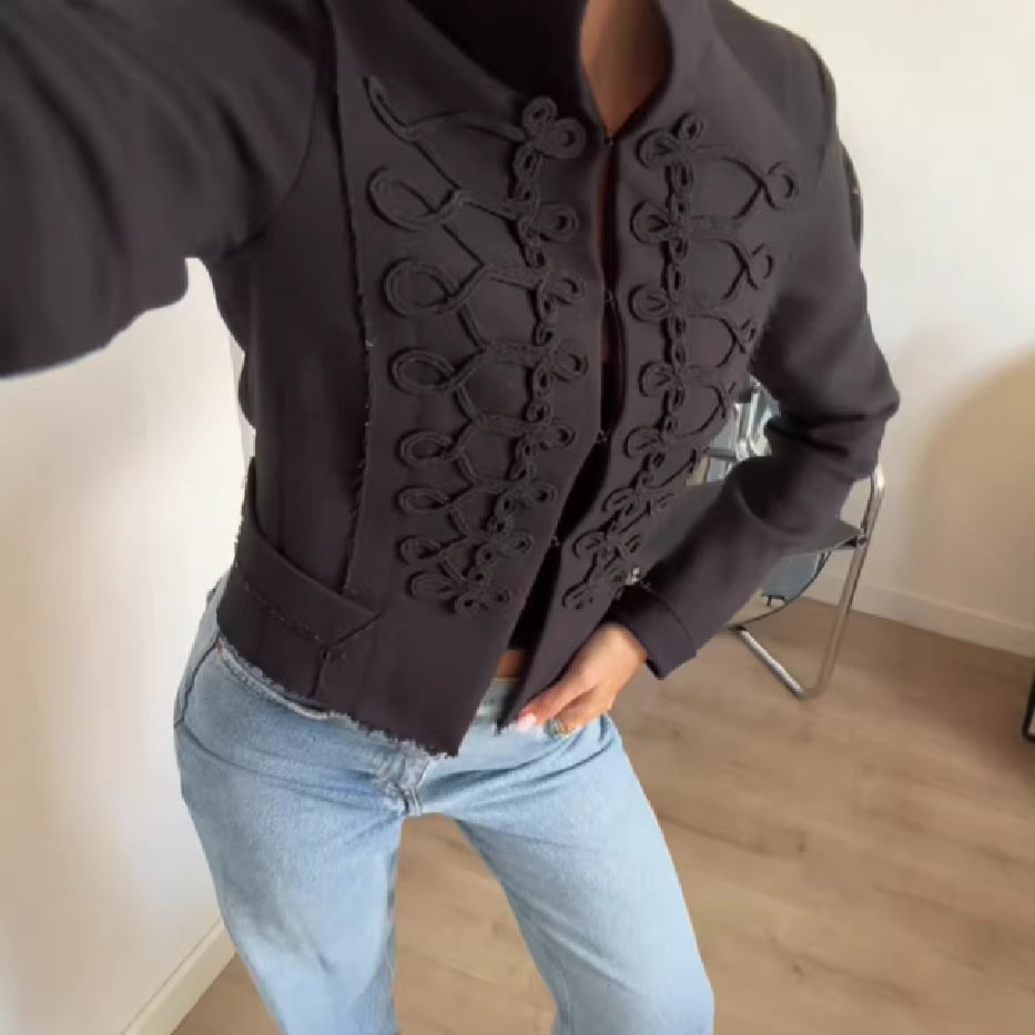 Womens Retro Stand Collar Button-Placket Short New Chinese-Style Jacket