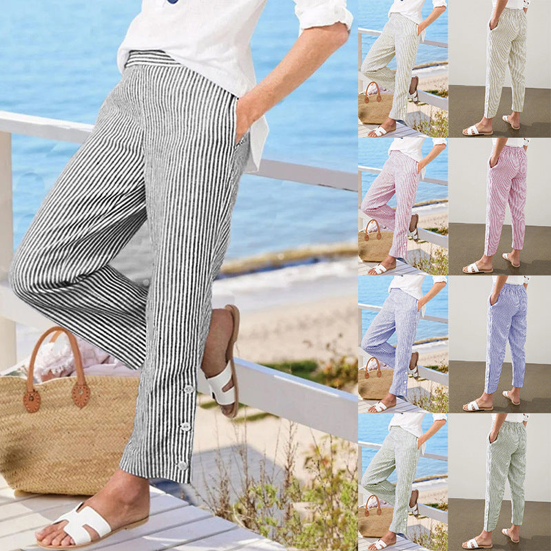 Women's Striped Pants Loose Elastic Waist