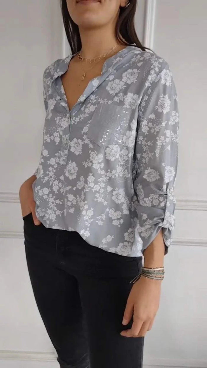 Summer New European And American Women's Fashion High-end Temperament Elegant Printed Shirt Top