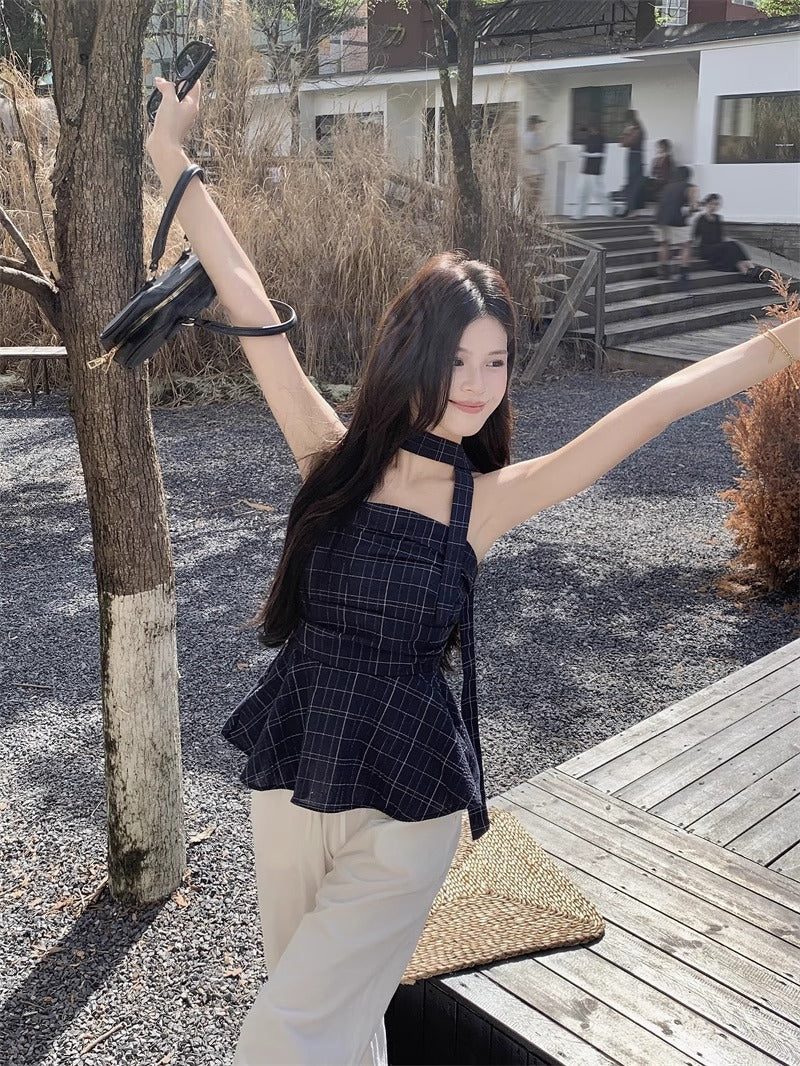 American Retro Plaid Tube Top Vest For Women