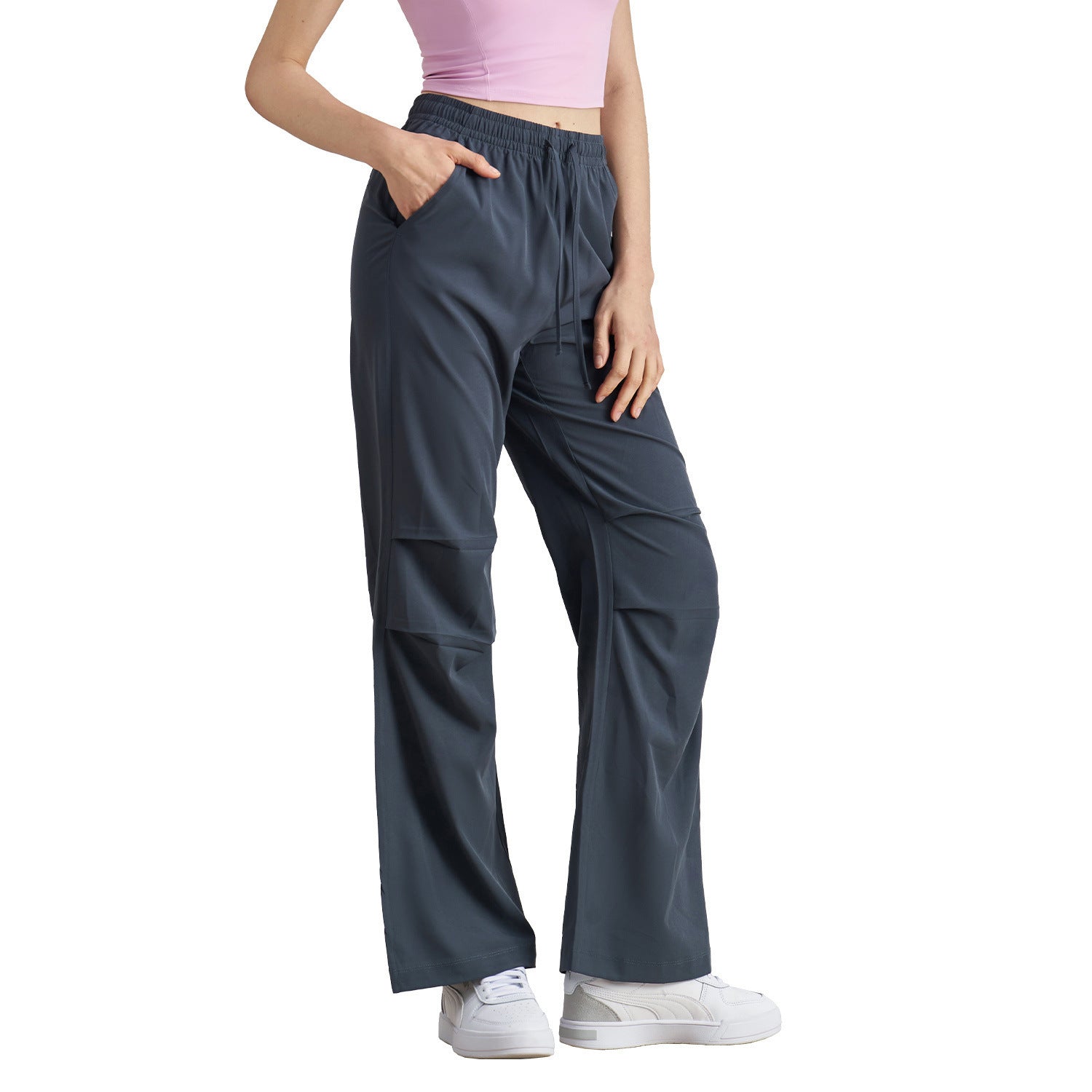 Women's Wide-leg Small Overalls Cool Rustling Pleated Drawstring Paratrooper Pants