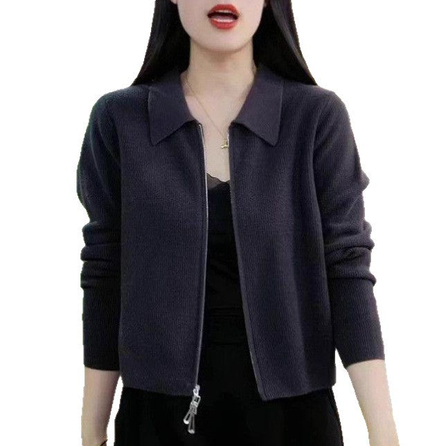 Womens Loose-fitting Short Versatile Zip-up Jacket