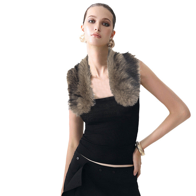 Halter Fur Collar Sexy Backless Tube Top