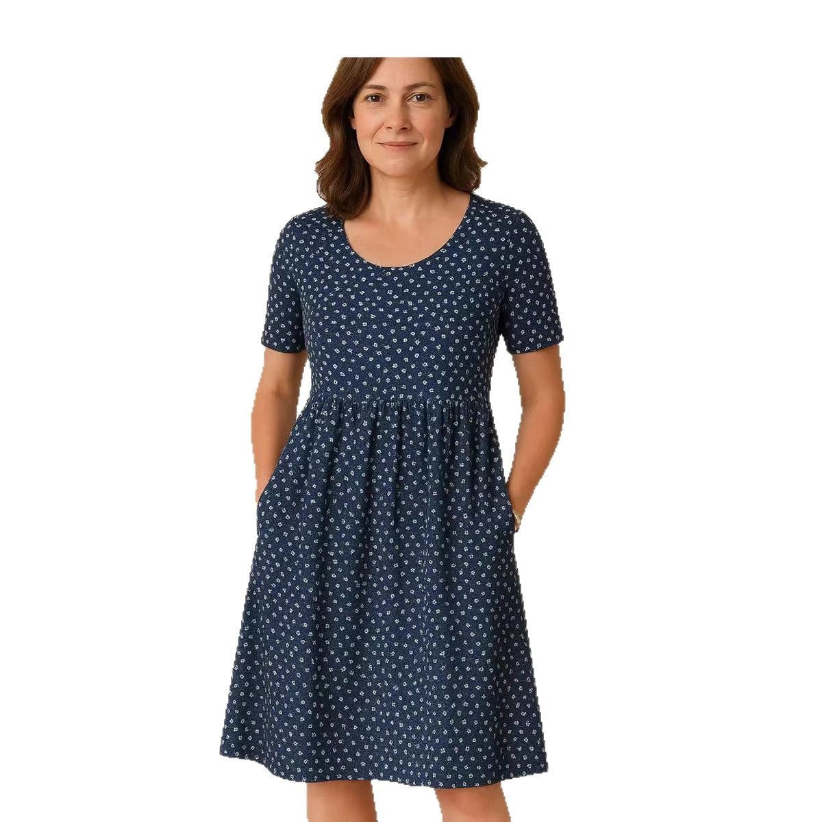 Round Neck Collar T-shirt Short Sleeve Stitching Pocket Skirt