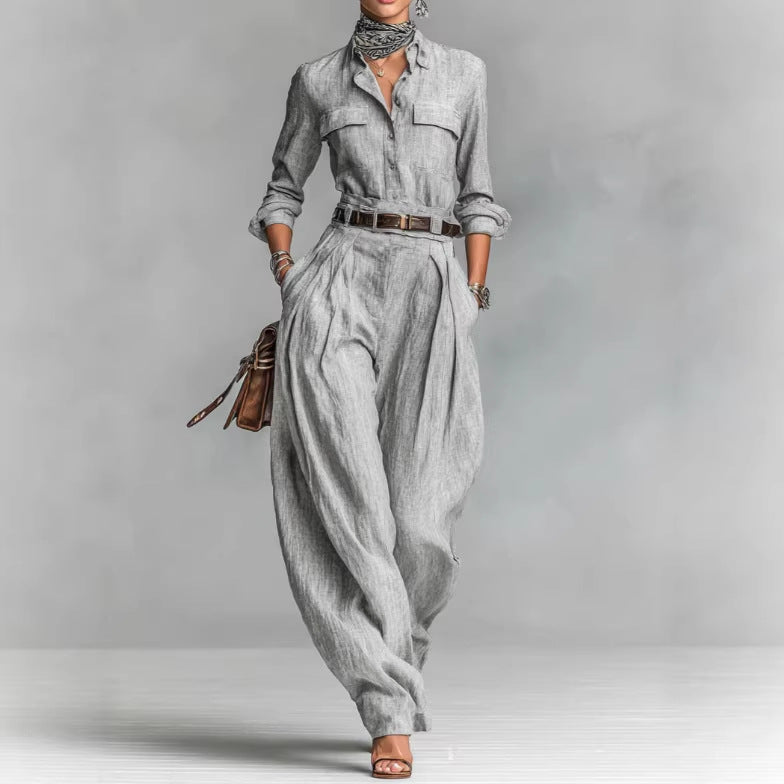 Long-sleeve Shirts And Wide-leg Trousers
