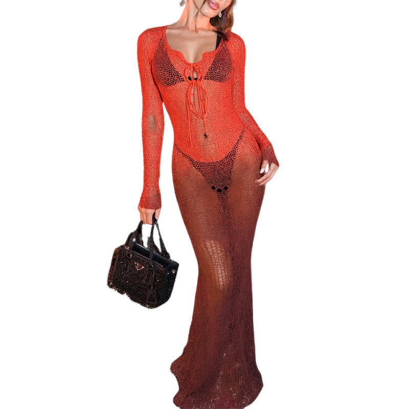 Fashion Women's Wear See-through Backless Lace Up Slim Fit Dress