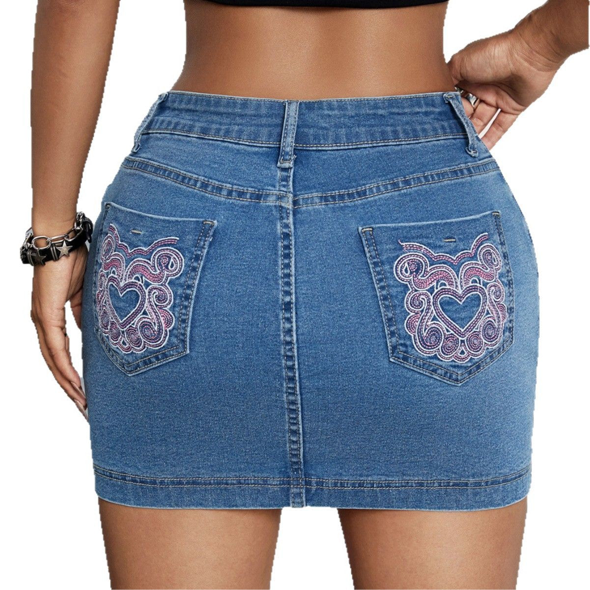 Hips-hugging Springsummer Denim Skirt For Workouts