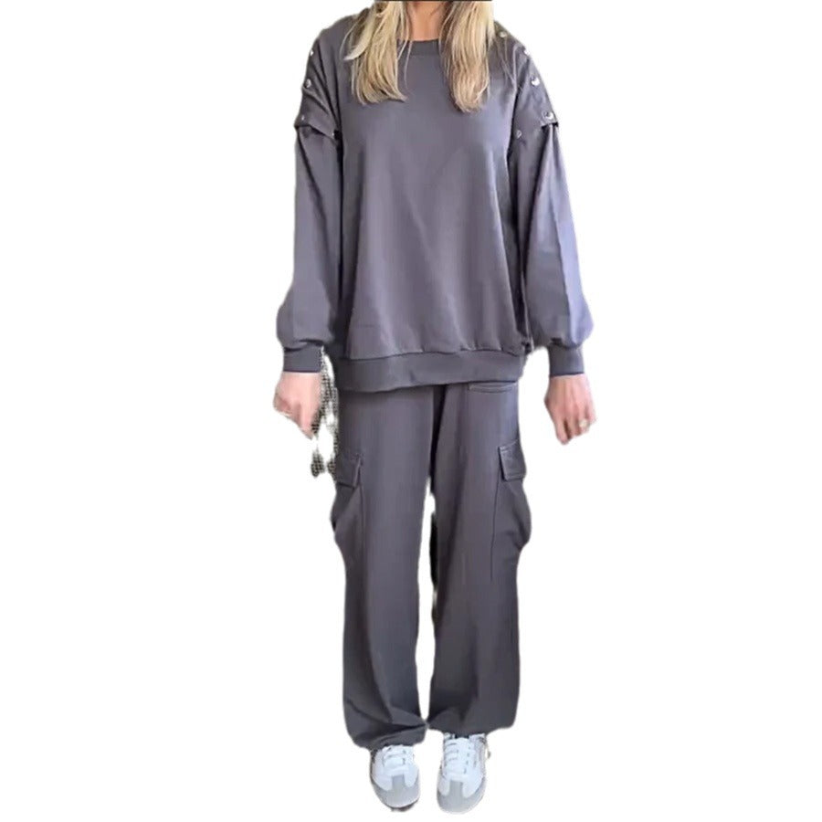 Loose Women's Wear Long Sleeve Top And Trousers Two-piece Set