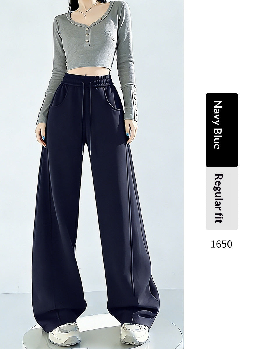 Womens High-waisted Draped Loose-fitting Wide-leg Pants